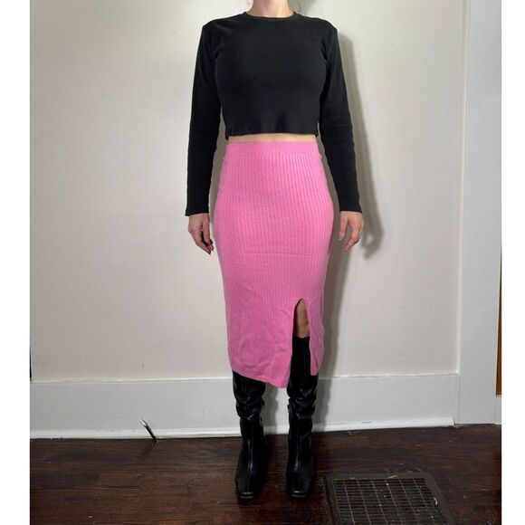 Free People Pink Ribbed Midi Skirt - Picture 2 of 8